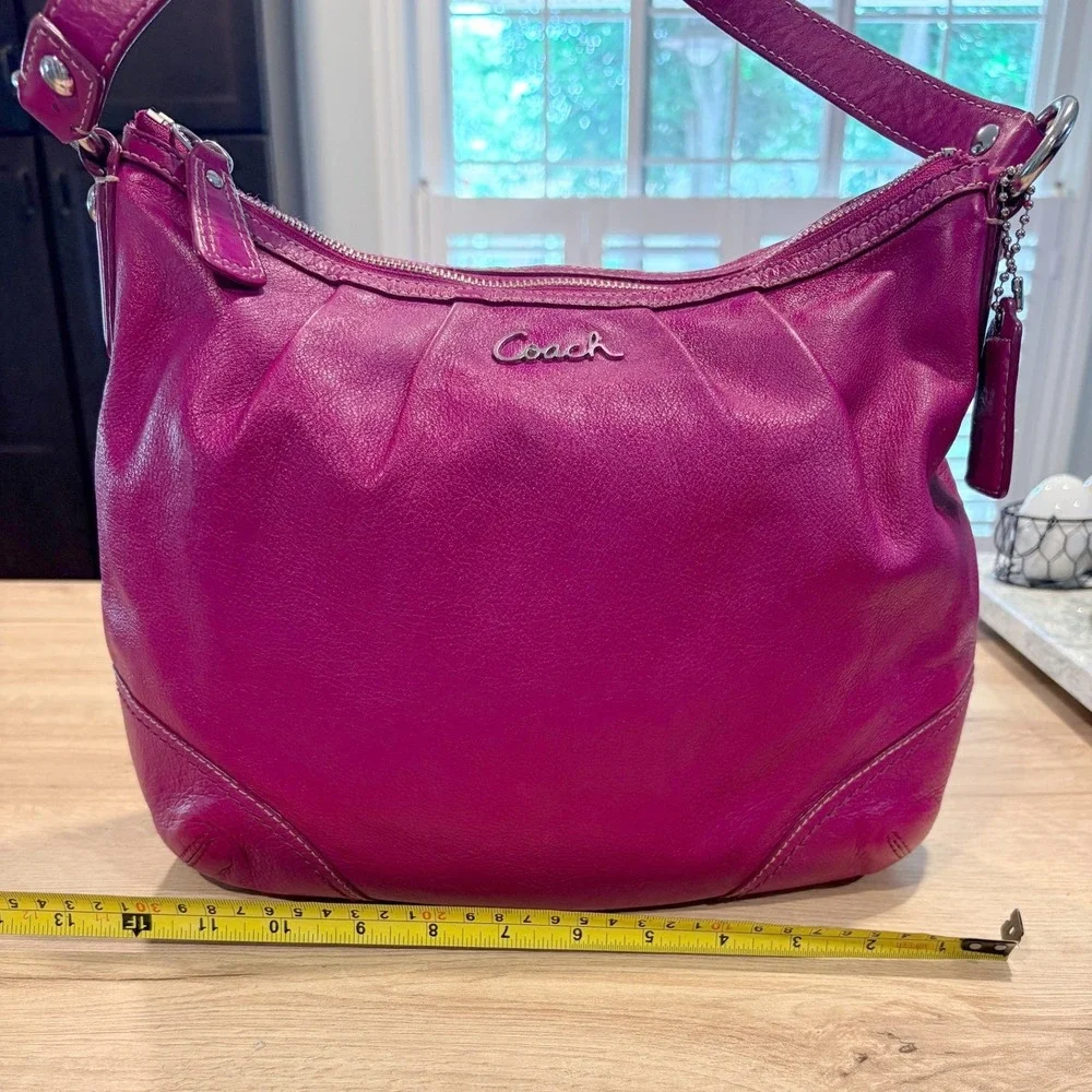 Coach Magenta Pink Leather Hobo Shoulder Bag Silver Hardware 27741